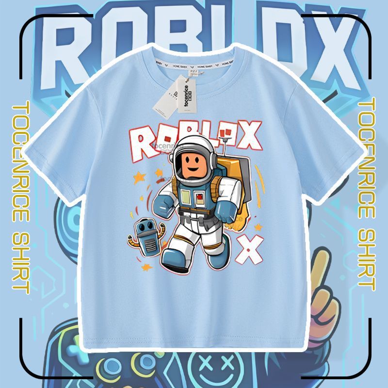 Roblox Short-Sleeve T-Shirt for Boys, Summer Half-Sleeve Top, Children's Clothing, Roblox Print Half-Sleeve Shirt, Trendy T-Shirt Roblox Short-Sleeve T-Shirt for Boys, Summer Half-Sleeve Top, Children's Clothing, Roblox Print Half-Sleeve Shirt, Trendy T-Shirt