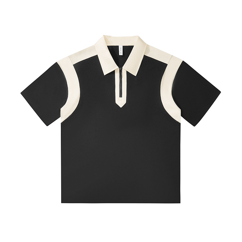 Semia cremallera marca de moda transfronteriza pesada escuela estilo europeo de manga corta camiseta de polo para hombres personalizada camiseta polo