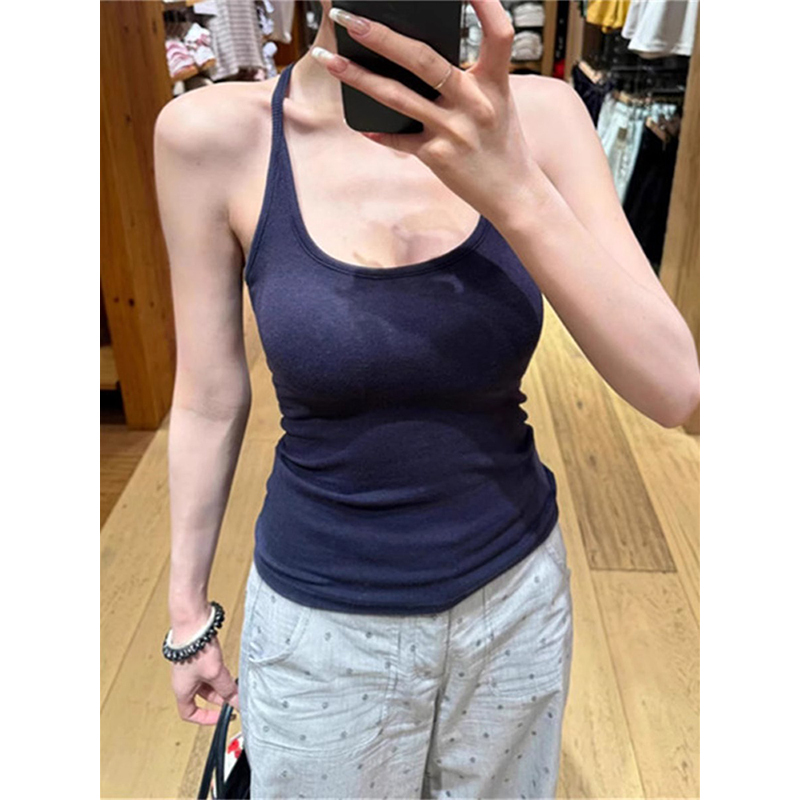 胸パッド付きホルターネックキャミソール、女性用夏用アウター、インナー、ボトムス、スリムウエスト、美背中、ノースリーブトップ|undefined