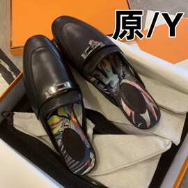 高版本Kelly扣圆头半拖拖鞋女平底金属扣休闲懒人一脚蹬半拖鞋女