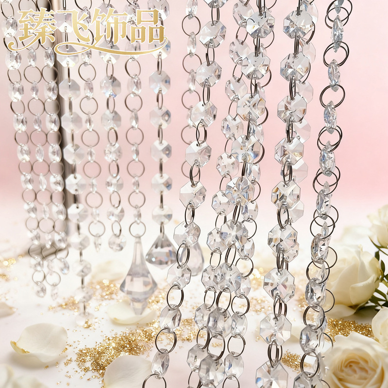 Wedding Bead Chain with Octagonal Beads, Crystal Acrylic Bead String for Wedding Venue Stage Ceiling DIY Decoration Curtain Wedding Bead Chain with Octagonal Beads, Crystal Acrylic Bead String for Wedding Venue Stage Ceiling DIY Decoration Curtain