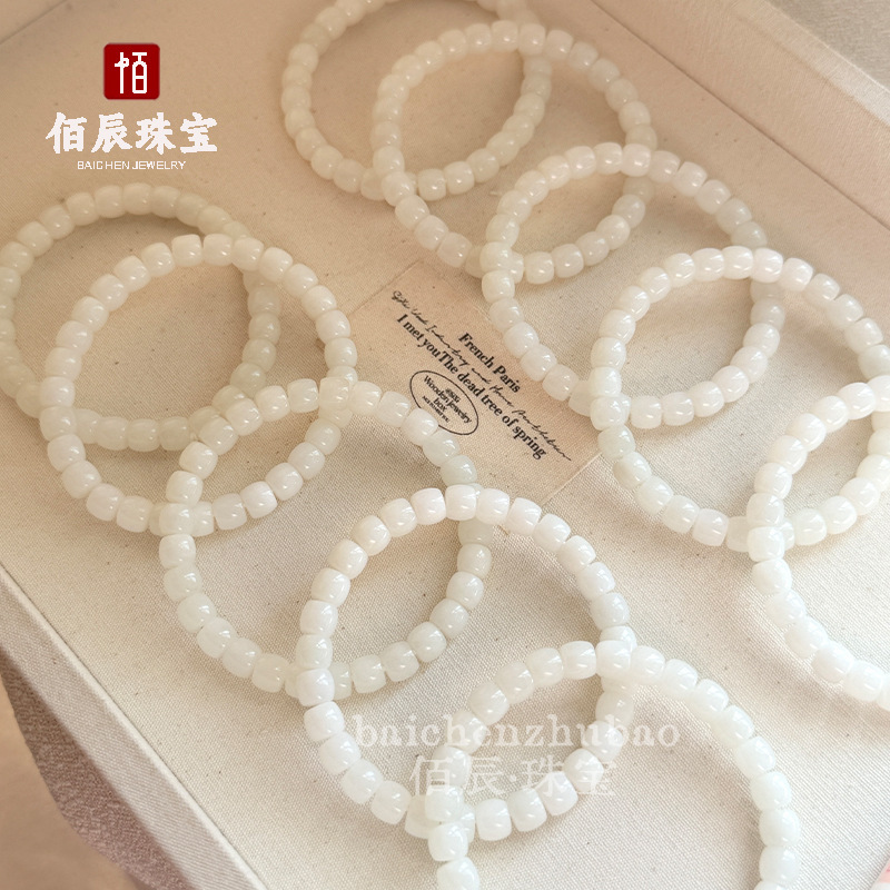 Natural Xinjiang Hetian White Jade Old Type Bead Barrel Bead Single Circle Bracelet DIY Buddha Bead Bracelet Apple Beads Loose Beads Waist Beads