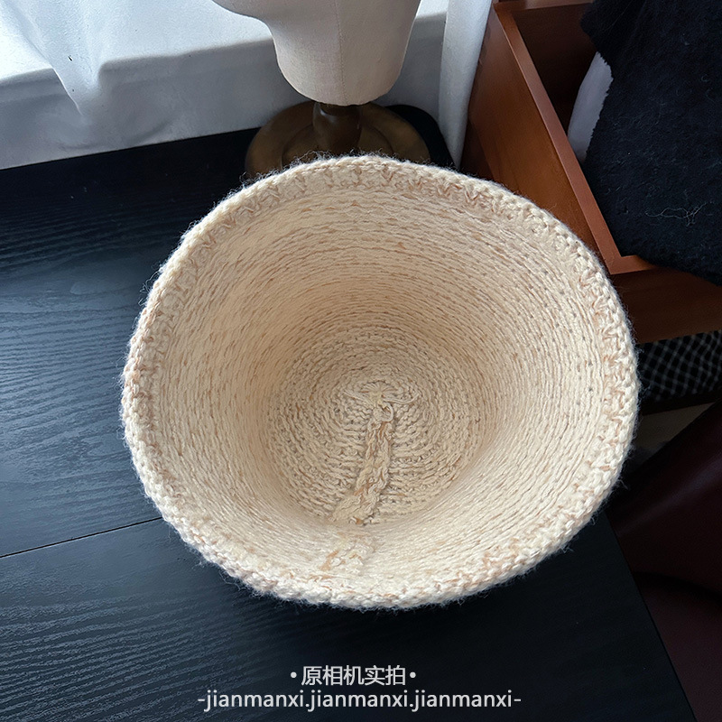 韩版混色针织水桶帽子女冬季复古遮脸显脸小毛线复古保暖渔夫帽潮|undefined
