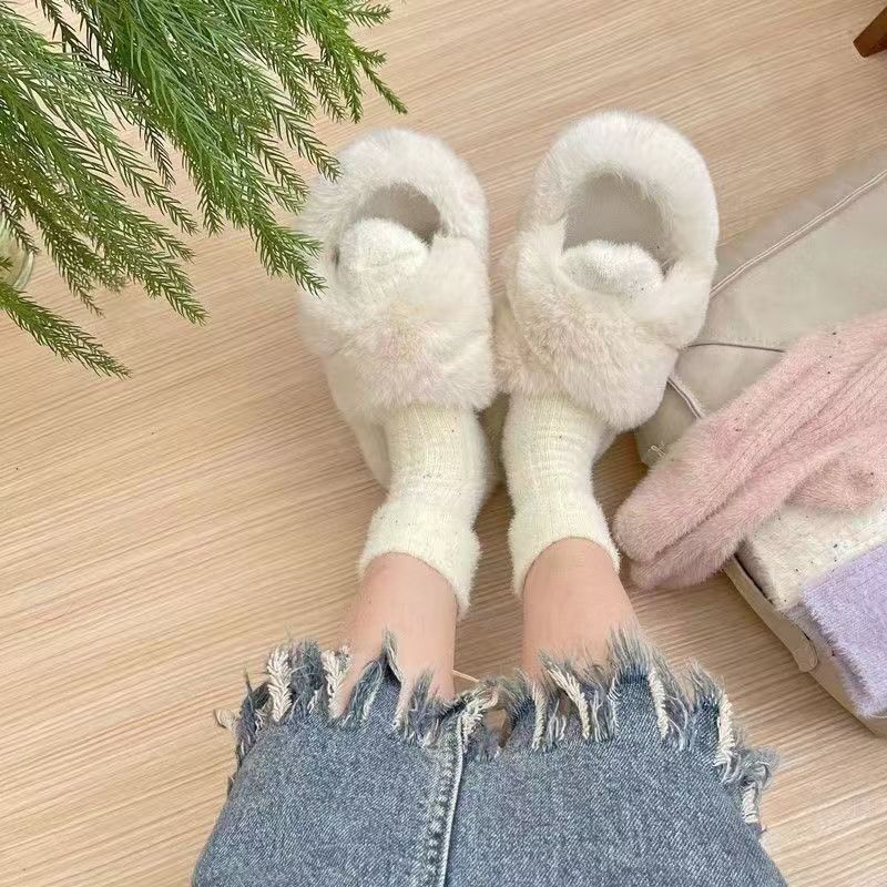 水貂绒袜子秋冬款女韩系纯色点子沙中筒袜加厚毛绒地板堆堆袜时尚|undefined