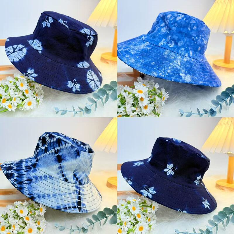 Yunnan Dali Tie-Dye Handmade Tie-Dye Blue and White Plant-Dyed Indigo Tie-Dye Hat Fisherman's Hat Wholesale Yunnan Dali Tie-Dye Handmade Tie-Dye Blue and White Plant-Dyed Indigo Tie-Dye Hat Fisherman's Hat Wholesale