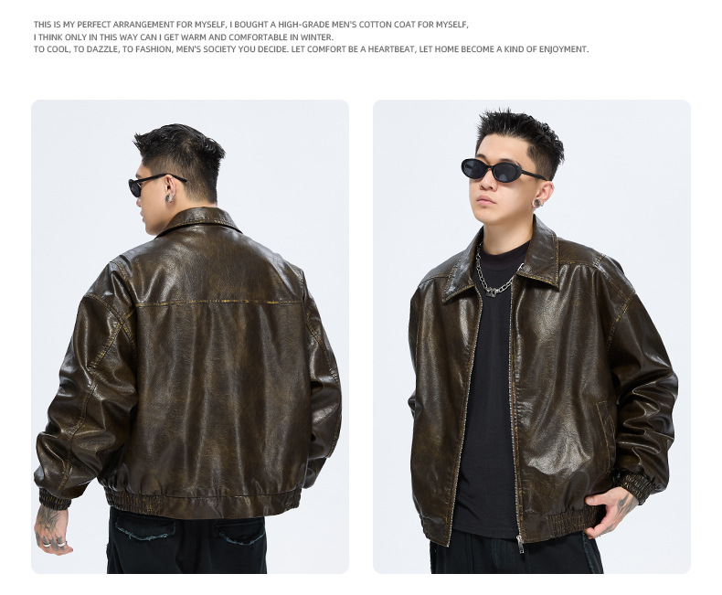 Men's Leather Jacket Retro Style With Lapel For Men_voghion.com