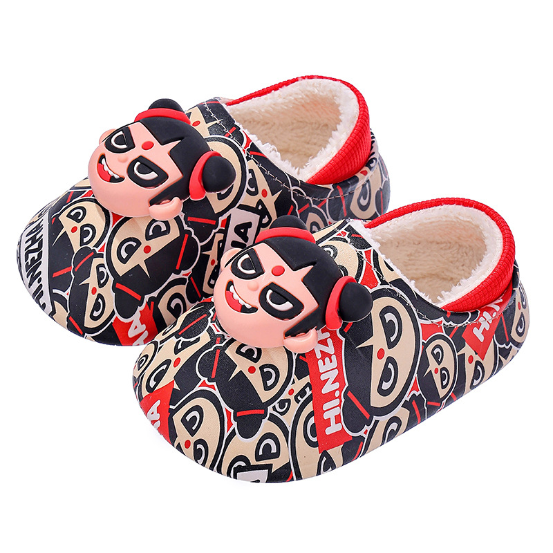 Zapatillas de algodón auténticas Nezha para niños de invierno para niños, niñas y niñas, calentamiento de terciero impermeable para niños pequeños y medianos, zapatos de algodón para niños