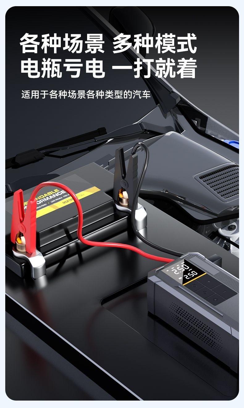 Car-Mounted Wireless Car Air Pump, Portable Emergency Power Bank and Inflator All-In-One, High-Pressure Tire Inflator for Cars