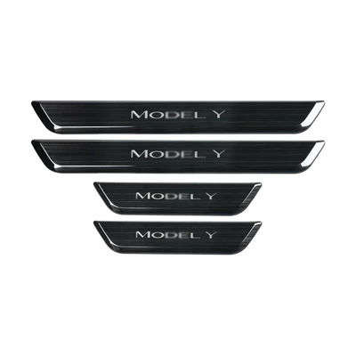 magnetic induction LED luminous | Dekorativ pedal başlıqları - model-y-threshold-bar-black-wire-drawing4-pieces-1-set