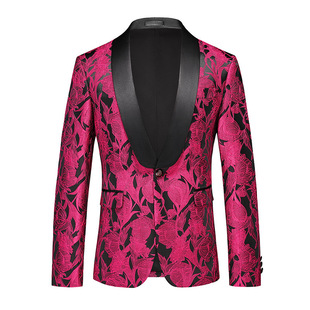 Cross-border Korean-style Slim-fit Jacquard Suit Jacket Men's Business Casual Banquet MC Host Dress Single Western Jacket Men's
