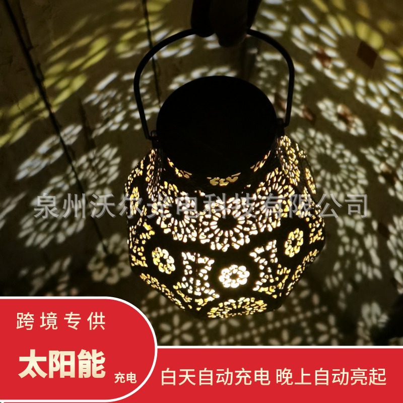 亚马逊跨境LED花艺镂空防水太阳能灯复古 庭院装饰灯草坪灯挂树灯