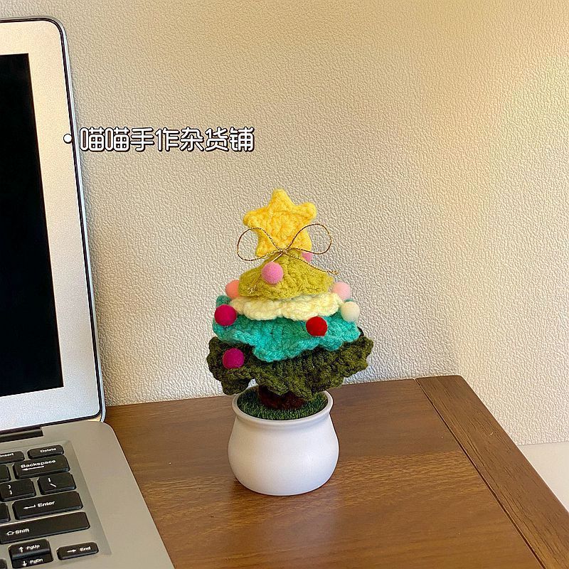 手織り DIY クリスマスツリー小さな鉢植え完成品デスクトップ装飾クリスマスクリエイティブギフト男性と女性の友人へ|undefined