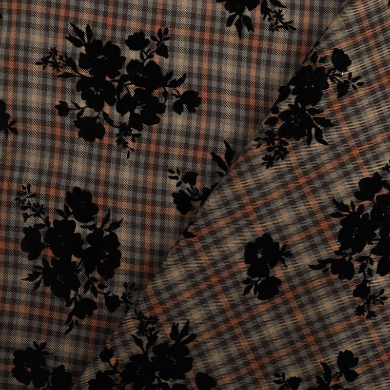 TR Yarn-dyed Stretch Twill Plaid Flower Flocking Cloth Casual Suit Coat Luggage Shoes Hat Decorative Fabric Spot