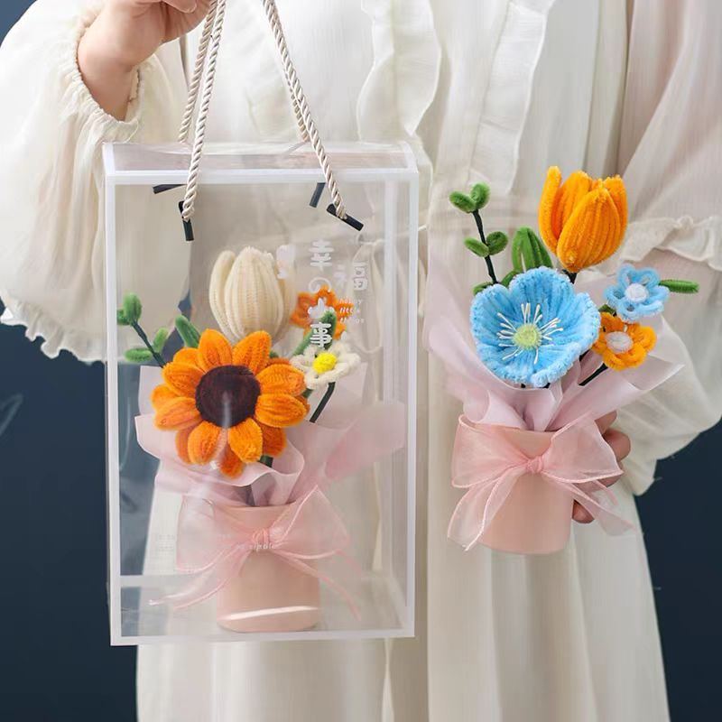 Bouquet exquisito caja de embalaje de mascotas transparentes de gran capacidad de flores de San Valentín en stock caja de embalaje transparente de PVC al por mayor