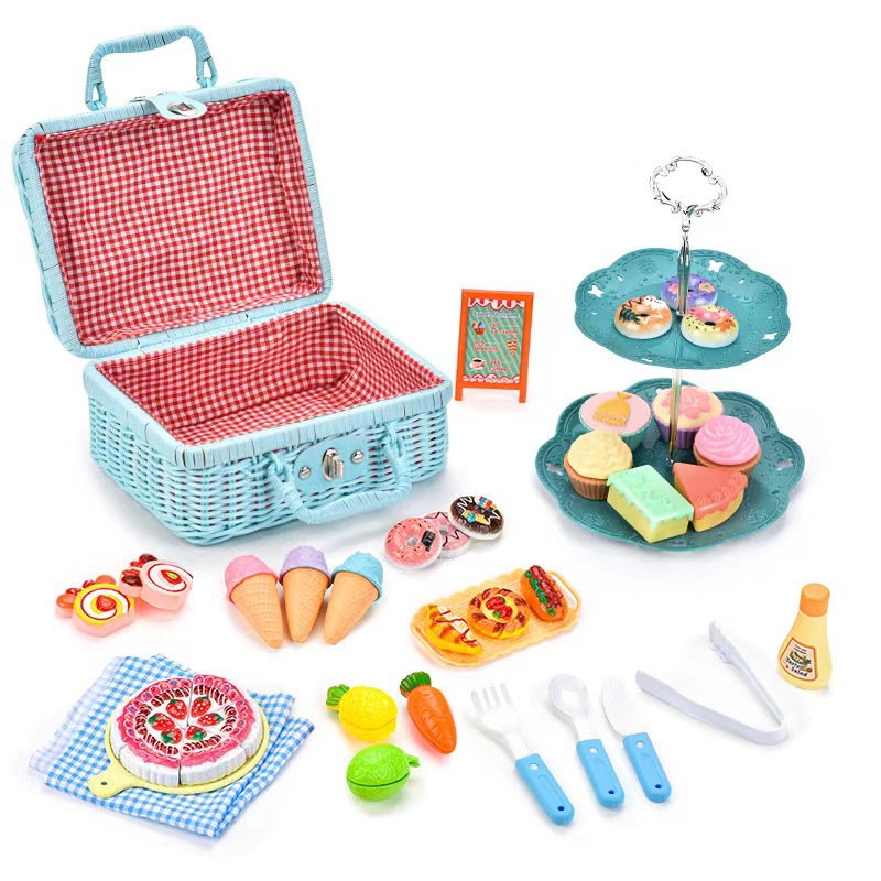 Set de canasta de picnic transfronterizo para niños en casa simulación de cubiertos juguetes Pig Page té de la tarde refrigerio regalos para chicas
