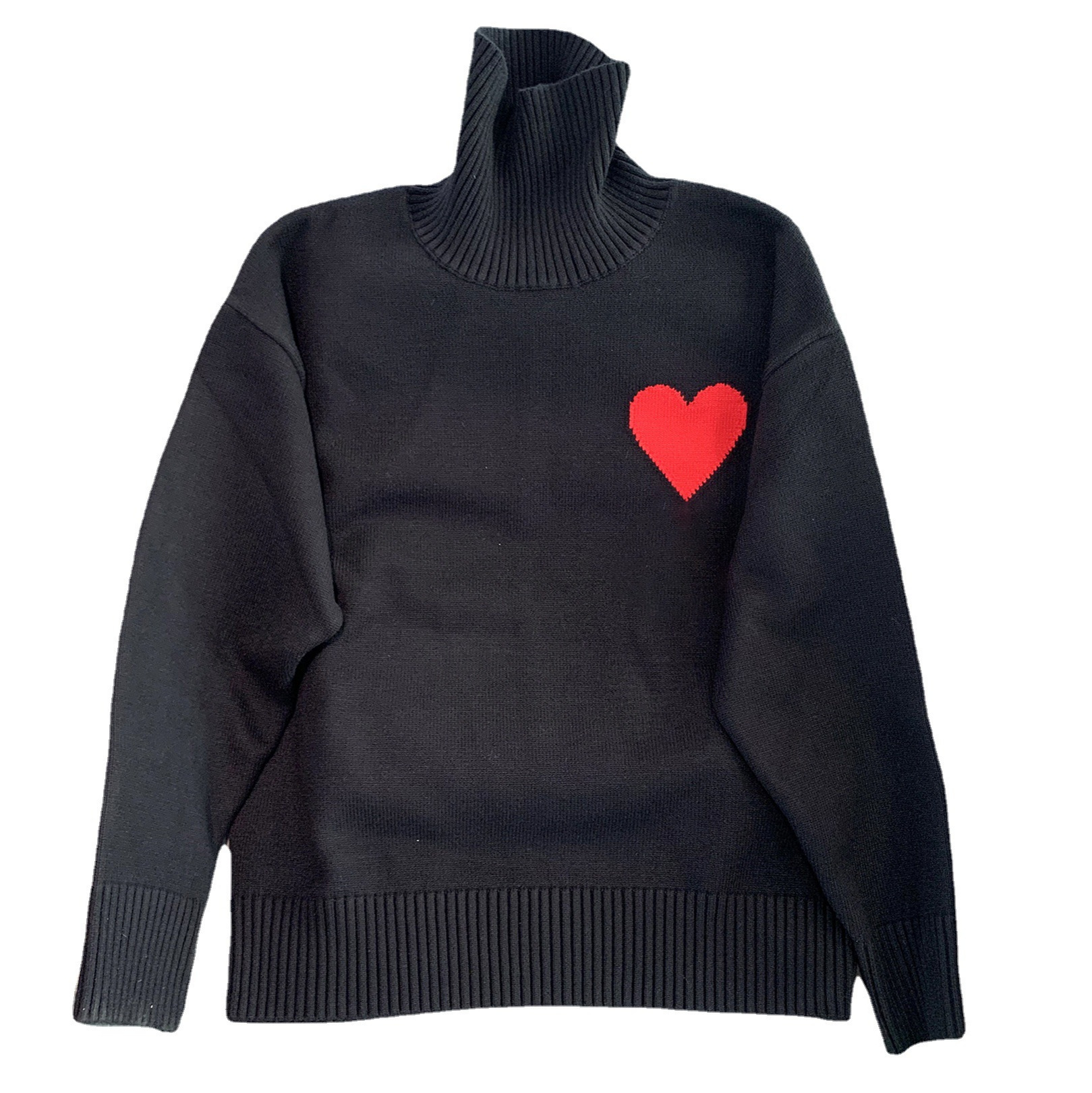 De gama alta AMI pesado Otoño e Invierno amor francés Jacquard hombres y mujeres de cuello alto suelto simple suéter de punto