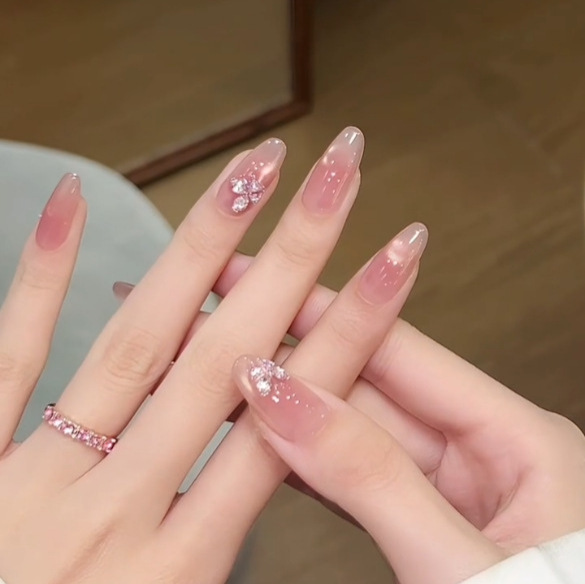 [Full Hand Zircon Diamond] Purely Handmade Cat-Eye Wearable Nails, Whitening Summer Manicure Patches, Fake Nails