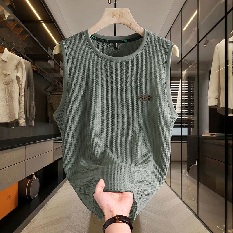 夏の男性の氷の薄いタイプの運動の通気性のベストのゆったりしている肩の袖なしのtシャツの速乾のフィットネス|undefined