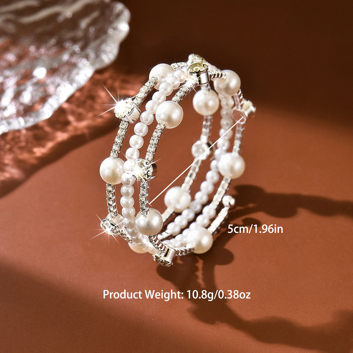Brazalete de perlas de diamante de industria pesada para mujeres alrededor de la pulsera pulsera pulsera pulsera ligera de lujo nicho correa elástica abierta