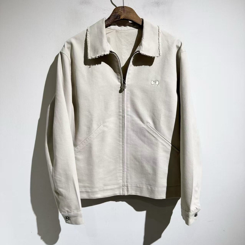 American Street Style 25Aw Handmade Embroidered Ripped Lapel Zipper Jacket Retro Trendy Brand Vibe Washed Short Jacket