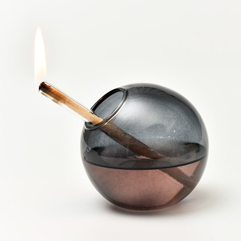Lámpara de aceite de vidrio esférica creativa de color grande decoración candelabro simple lámpara de mantequilla de escritorio doméstica moderna sin humo