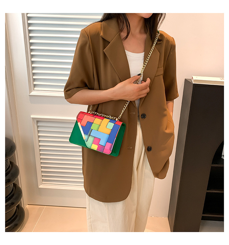 234g Weight Magnetic Buckle Closure Type Women's Small Pu Leather Color Block Streetwear Square Magnetic Buckle Shoulder Bag Crossbody Bag