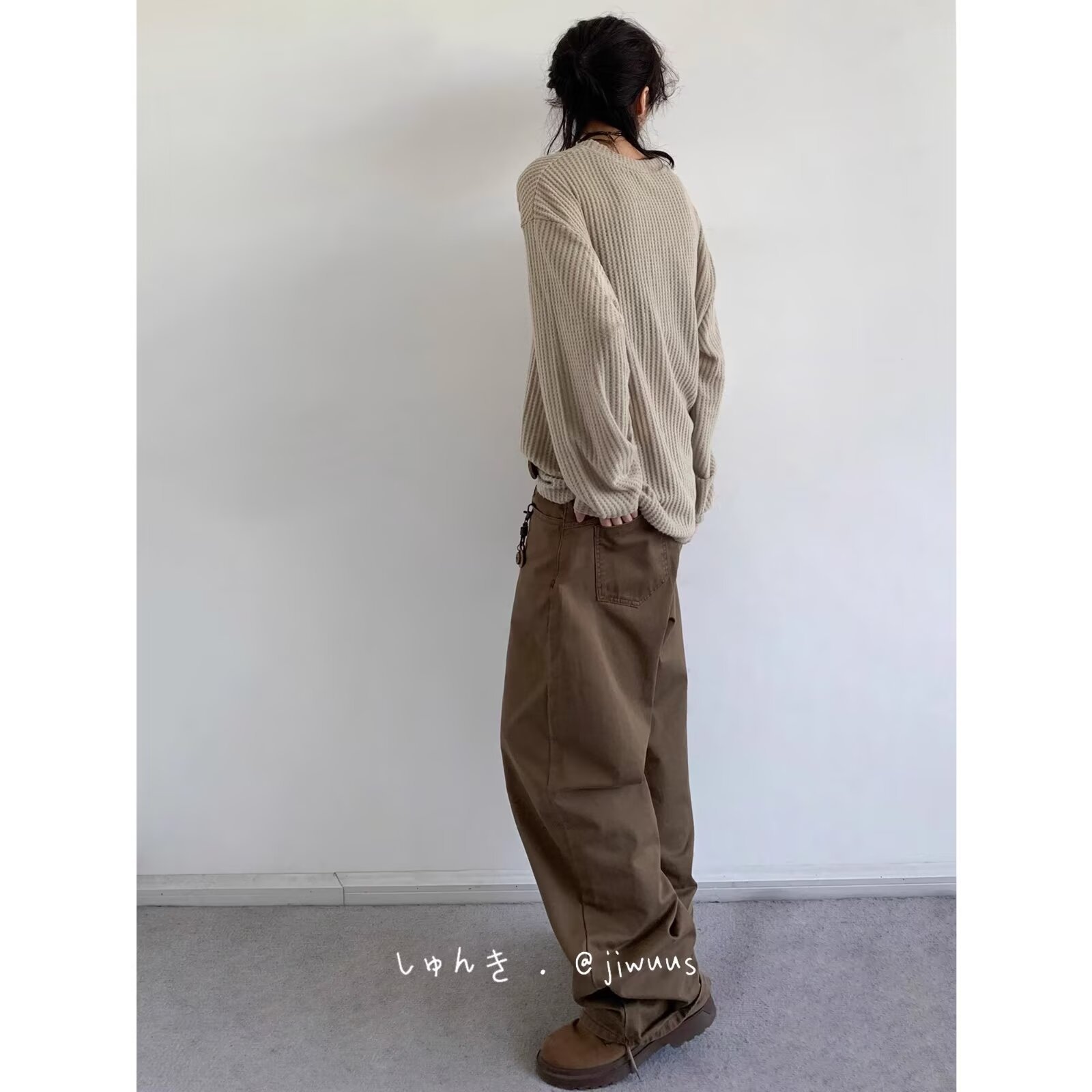 Autumn Japanese retro solid color long-sleeve
