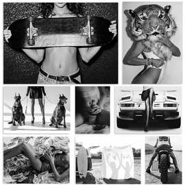 黑白女孩海报厂家批发跨境电商SHEIN装饰挂轴画无框帆布画芯