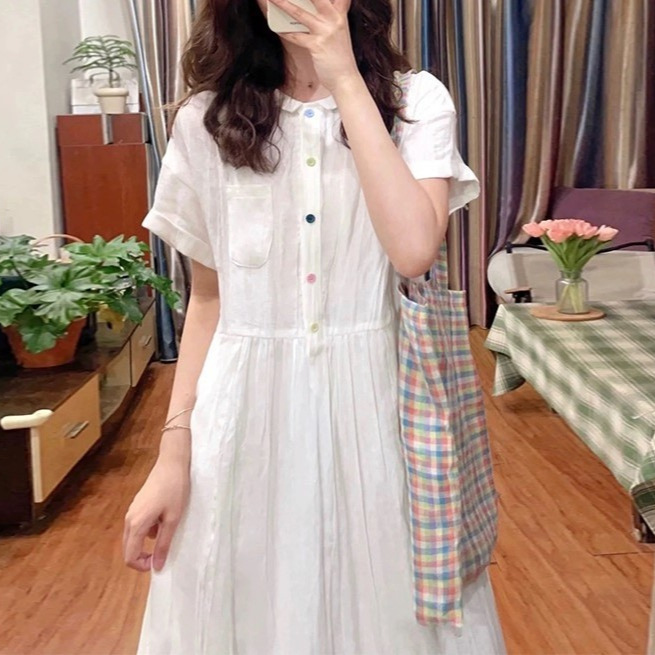 BOTANIQUO Plant Snow "Must -have white skirt" wrinkled white linen…