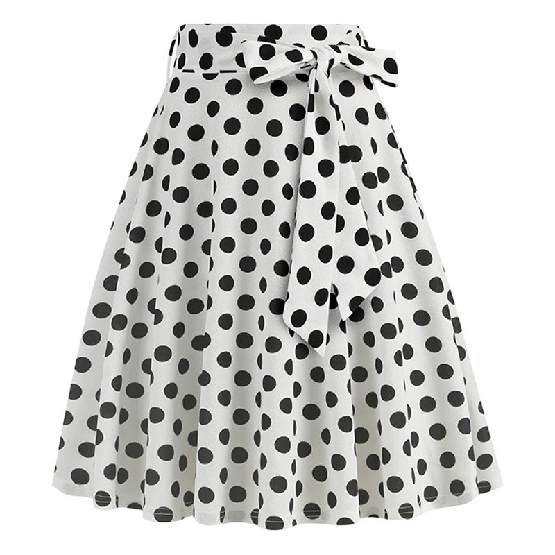 Amazon трансграничная европейская и американская женская ретро-юбка в горошек с цветочным принтом, универсальная фиолетовая юбка с групповым поясом и принтом 8139