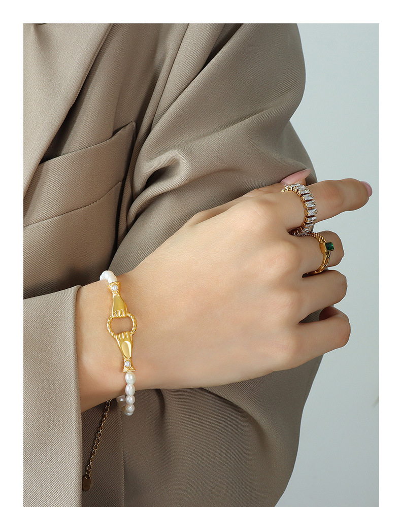 Fashion Round Pearl Titanium Steel Beaded Plating Bracelets 1 Piece