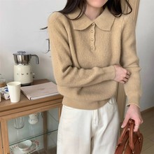 大朗毛针织衫春秋冬季毛衣女装新款娃娃polo领长袖套头打底衫上衣