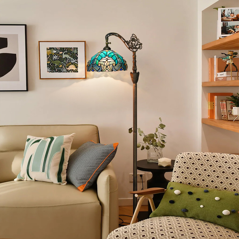 European Tiffany Victorian Style Blue Spot Floor Lamp Indoor Lighting Soft Light Arch Swan Neck