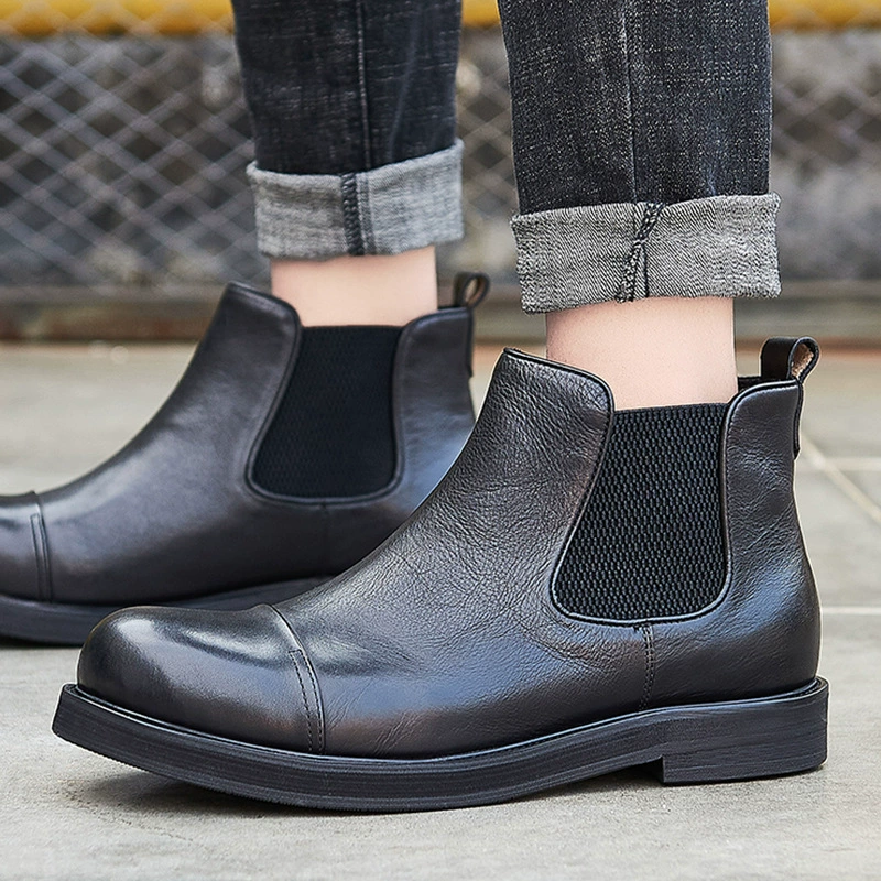 Зимние мужские ботинки для ленивых, британские высокие челси, простые мартинсы, повседневные кожаные ботинки для мужчин