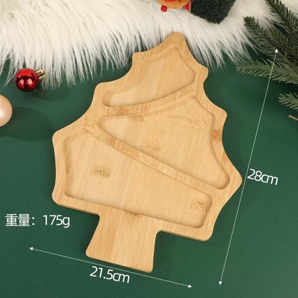 Wooden Christmas tree-shaped appetizer platter, tabletop breakfast tray, divided cheese platter, solid wood snack tray