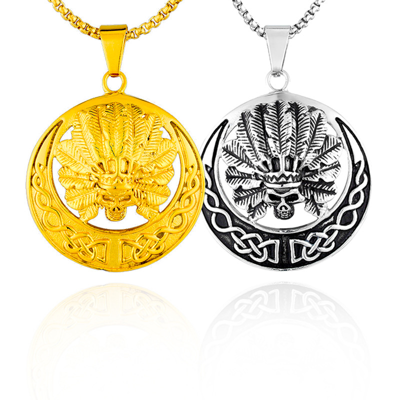 海腾韩版热销星首饰钛钢饰品吊坠配件朋克百搭男士印弟安人项链