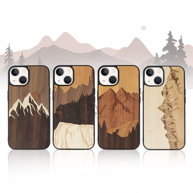 Customized All-Round Shockproof and Wear-Resistant Wooden Phone Case with Embossed Apple Wood Design, Handmade Wooden Phone Cover