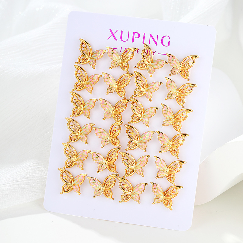 Aretes de Mariposa Asimétricos de Aleación de Cobre, Galvanizados, para Mujer