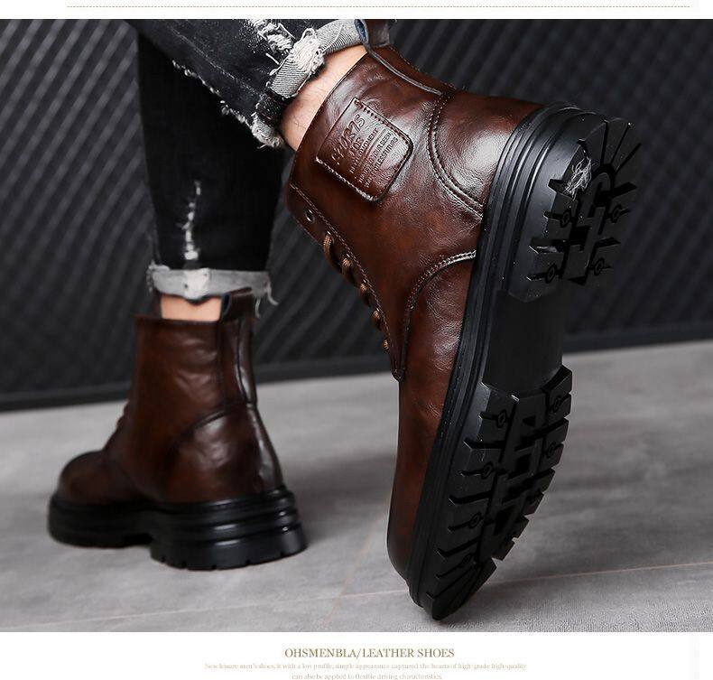 Bốt Martin nam da bò lót lông giữ ấm cổ vừa gót 3-5 cm — Bông nâu lạnh, Bông đen quyến rũ, Nâu lạnh đơn, Đen quyến rũ đơn chi tiết 17