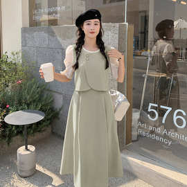 现货2023夏装新品韩版修身假两件连衣裙优雅迷人收腰短袖K160