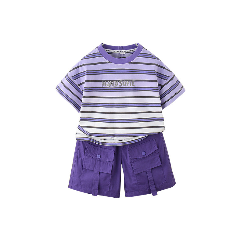7379 traje de verano para niños 2025 nuevo estilo guapo bebé delgado verano estilo occidental niños manga corta de dos piezas marea