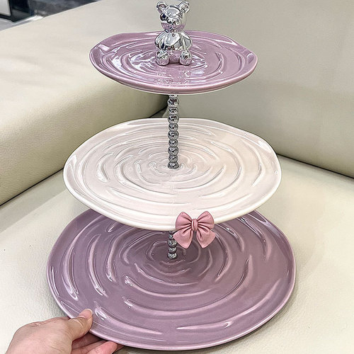 Light luxury contrasting color multi-layer fruit plate high-value ceramic dessert table display stand living room coffee table decorative candy plate