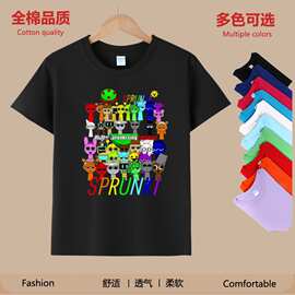 新款2025卡通游戏节奏盒子Sprunk学生中大童纯棉t恤衫夏季装衣服