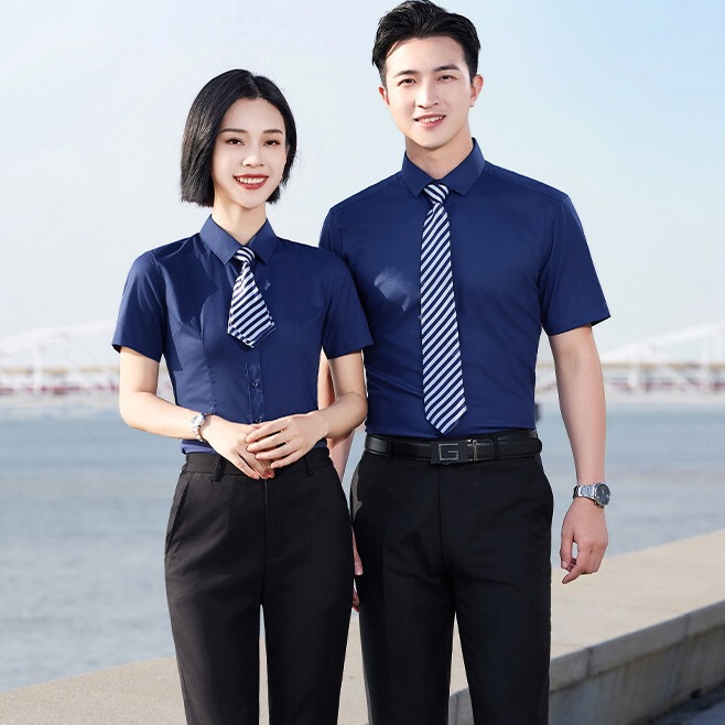 Short-sleeved Shirt Clear Color Unisex Wrinkle-resistant Non-ironing Business Wear Work Clothes X Dress LOGO Slim-fit Shirt