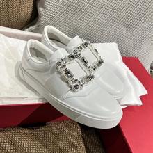 杨颖唐嫣同款女鞋水钻方扣休闲高尔夫球鞋轻奢小白鞋女真皮乐福鞋