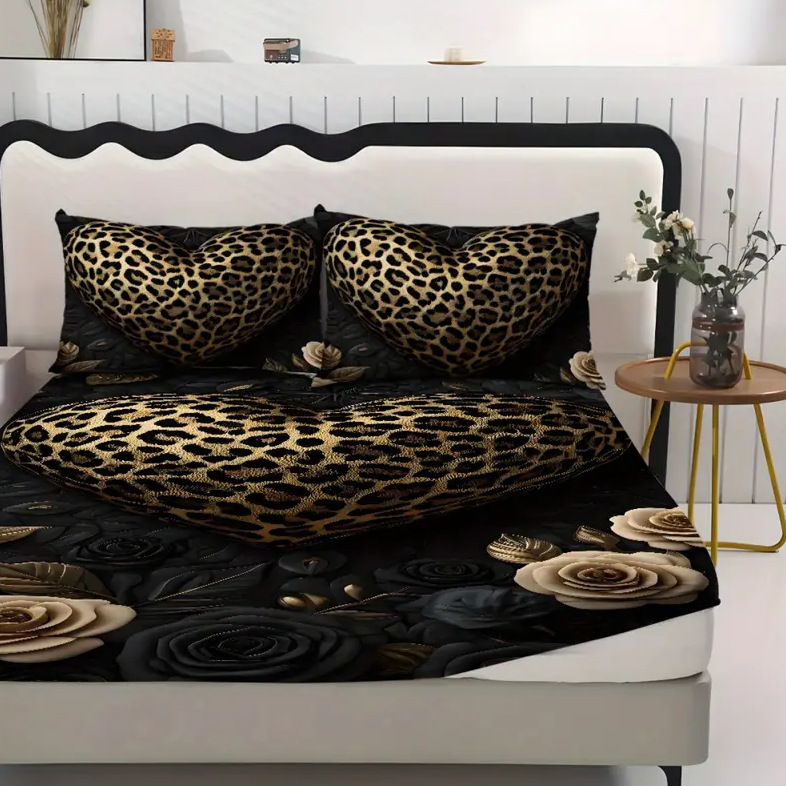 TEMU / JIT Cross-border Love Leopard Print 3D Digital Bed Kashi Pillow Cover Kit se puede diseñar
