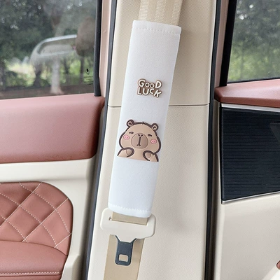Car Seat Belt Shoulder Pads, Cute Cartoon Dolls, Seat Belt Protective Covers, Car Interior Decoration Accessories (Seat belt shoulder pad) - white-ice-silk-shoulder-pad-sleepy-capybara