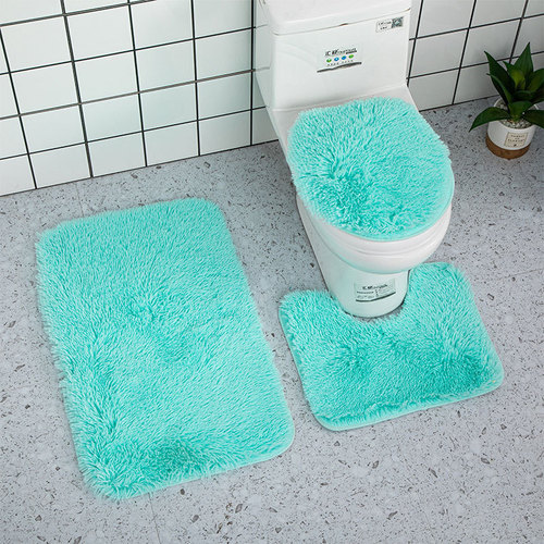 Pure Color Silk Fur Toilet Suite Three-Piece Set Bathroom Bathtub Plush Rug Foreign Trade Cross-Border Dropshipping Anti-Slip Mat