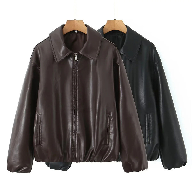 European and American Style Fashionable Versatile Lapel Zipper Pu Leather Jacket Women's Autum New Loose Personalized Trendyy Leather Jacket European and American Style Fashionable Versatile Lapel Zipper Pu Leather Jacket Women's Autum New Loose Personalized Trendyy Leather Jacket