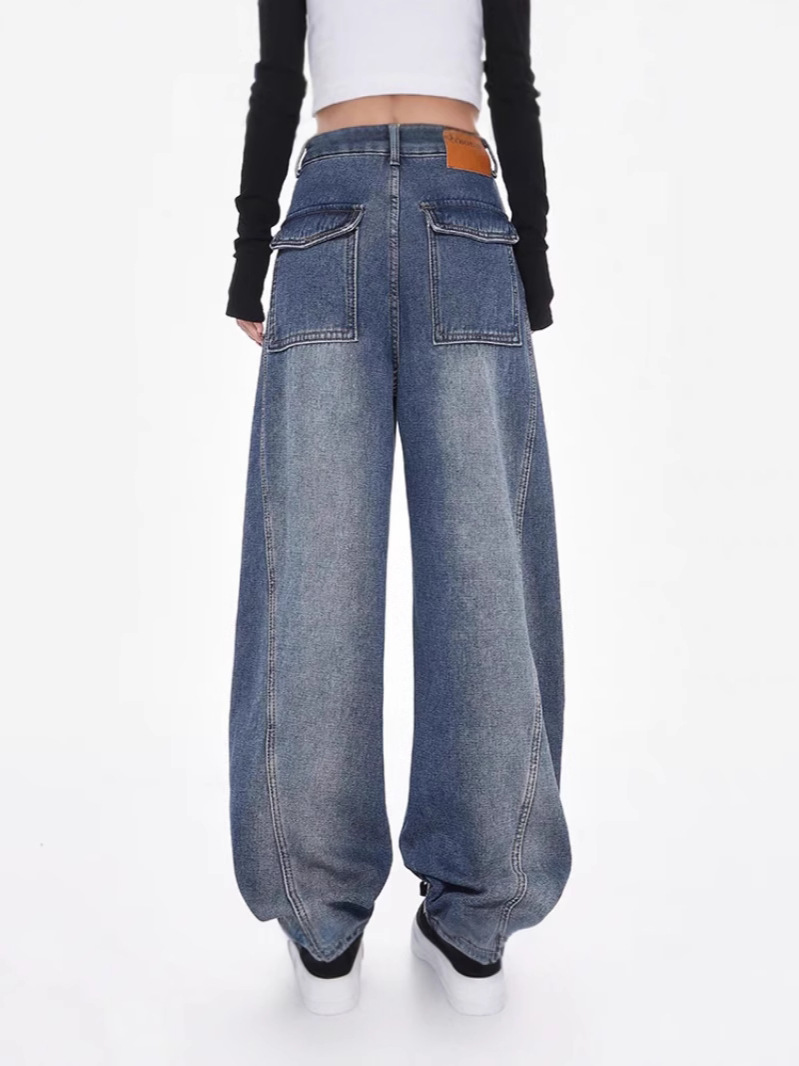 KEN STUDIOレトロ工装ジーパン女性春新作ワイドパンツ曲げナイフパンツバナナズボンモップズボン